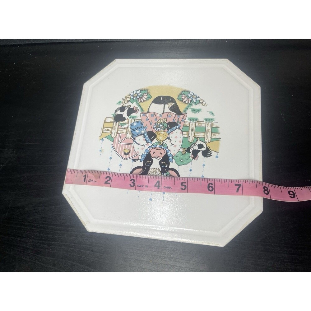 Vintage Ceramic Cow Trivet Pot Stand Farmhouse Kitchen Hot Plate Daisy Farm - Picture 8 of 8